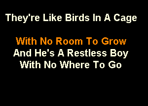 They're Like Birds In A Cage

With No Room To Grow
And He's A Restless Boy
With No Where To Go