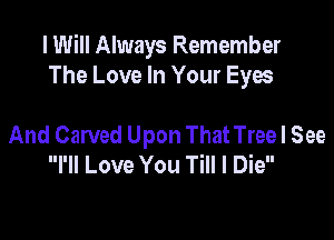 I Will Always Remember
The Love In Your Eyes

And Carved Upon ThatTreel See
I'll Love You Till I Die