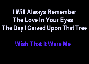 I Will Always Remember
The Love In Your Eyos
The Day I Carved Upon ThatTree

Wish That It Were Me