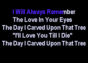 I Will Always Remember
The Love In Your Eyes

The Day I Carved Upon That Tree
I'II Love You Till I Die

The Day I Carved Upon That Tree