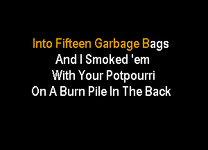 Into Fifteen Garbage Bags
And I Smoked 'em

With Your Potpourri
On A Burn Pile In The Back