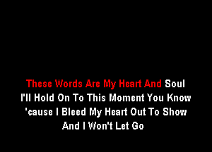 These Words Are My Heart And Soul
I'll Hold On To This Moment You Know
'cause I Bleed My Heart Out To Show

And I Won't Let Go