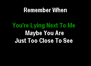 Remember When

You're Lying Next To Me

Maybe You Are
Just Too Close To See