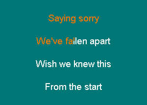 Saying sorry

We've fallen apart

Wish we knew this

From the start