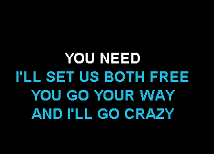 YOU NEED
I'LL SET US BOTH FREE

YOU GO YOUR WAY
AND I'LL GO CRAZY
