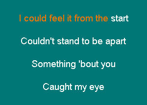 I could feel it from the start

Couldn't stand to be apart

Something 'bout you

Caught my eye