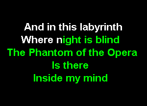 And in this labyrinth
Where night is blind

The Phantom of the Opera
Is there
Inside my mind