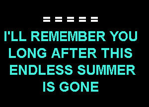 I'LL REMEMBER YOU
LONG AFTER THIS
ENDLESS SUMMER

IS GONE