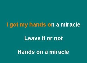 I got my hands on a miracle

Leave it or not

Hands on a miracle
