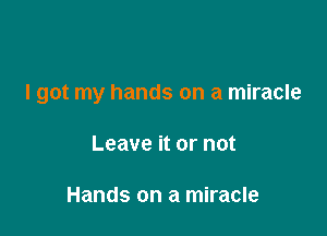 I got my hands on a miracle

Leave it or not

Hands on a miracle