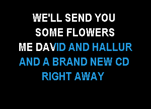 WE'LL SEND YOU
SOME FLOWERS
ME DAVID AND HALLUR
AND A BRAND NEW CD
RIGHT AWAY