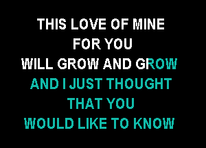 THIS LOVE OF MINE
FOR YOU
WILL GROW AND GROW
AND I JUST THOUGHT
THAT YOU
WOULD LIKE TO KNOW