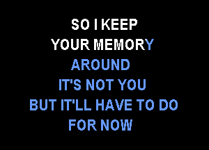 SO I KEEP
YOUR MEMORY
AROUND

IT'S NOT YOU
BUT IT'LL HAVE TO DO
FOR NOW