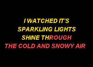 I WA TCHED IT'S
SPARKLING LIGHTS

SHINE THROUGH
THE COLD AND SNOWYAIR