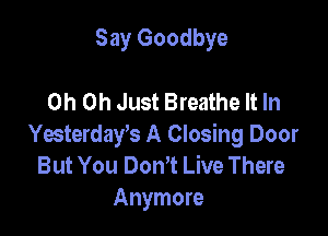 Say Goodbye

Oh Oh Just Breathe It In

Yesterdayk A Closing Door
But You Don,t Live There
Anymore