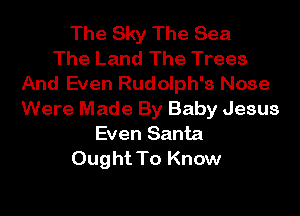 The Sky The Sea
The Land The Trees
And Even Rudolph's Nose

Were Made By Baby Jesus
Even Santa
Ought To Know