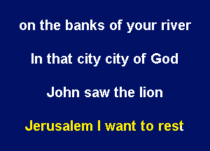 on the banks of your river

In that city city of God
John saw the lion

Jerusalem I want to rest