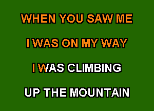 WHEN YOU SAW ME
IWAS ON MY WAY
IWAS CLIMBING

UP THE MOUNTAIN