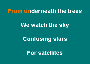From underneath the trees

We watch the sky

Confusing stars

For satellites