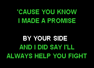 'CAUSE YOU KNOW
I MADE A PROMISE

BY YOUR SIDE
AND I DID SAY I'LL
ALWAYS HELP YOU FIGHT