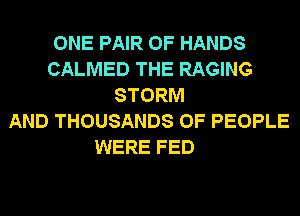 ONE PAIR OF HANDS
CALMED THE RAGING
STORM
AND THOUSANDS OF PEOPLE
WERE FED