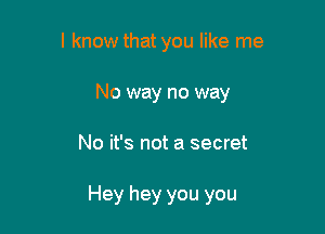 I know that you like me
No way no way

No it's not a secret

Hey hey you you