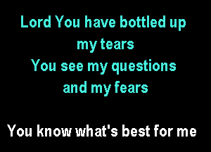 Lord You have bottled up
my tears
You see my questions

and my fears

You know what's best for me