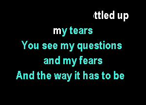 Lord You have bottled up
my tears
You see my questions

and my fears
And the way it has to be