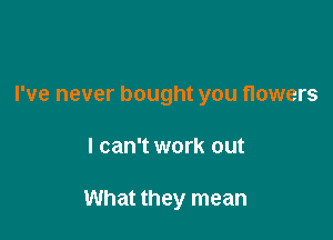 I've never bought you flowers

I can't work out

What they mean