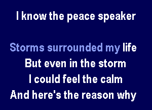 I know the peace speaker

Storms surrounded my life
But even in the storm
I could feel the calm
And here's the reason why