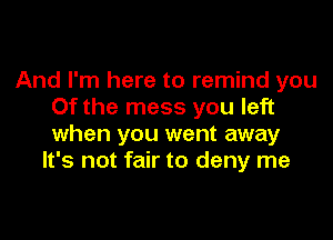 And I'm here to remind you
0f the mess you left

when you went away
It's not fair to deny me