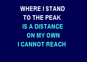 INHEREISTAND
TO THE PEAK
IS A DISTANCE

ON MY OWN
I CANNOT REACH