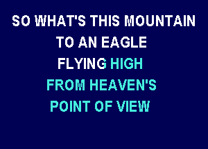 SO WHAT'S THIS MOUNTAIN
TO AN EAGLE
FLYING HIGH

FROM HEAVEN'S
POINT OF VIEW