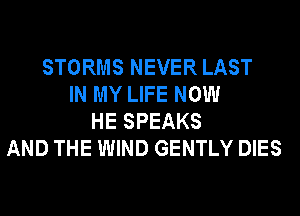 STORMS NEVER LAST
IN MY LIFE NOW
HE SPEAKS
AND THE WIND GENTLY DIES
