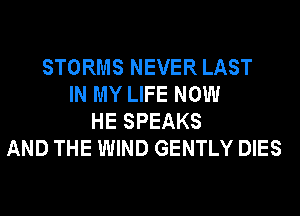 STORMS NEVER LAST
IN MY LIFE NOW
HE SPEAKS
AND THE WIND GENTLY DIES