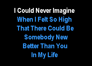 I Could Never Imagine
When I Felt So High
That There Could Be

Somebody New
Better Than You
lnMyUb
