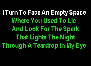I Turn To Face An Empty Space
Where You Used To Lie
And Look For The Spark

That Lights The Night
Through A Teardrop In My Eye