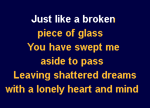 Just like a broken
piece of glass
You have swept me
aside to pass
Leaving shattered dreams
with a lonely heart and mind
