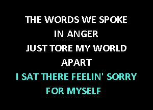 THE WORDS WE SPOKE
IN ANGER
.IUST TORE MY WORLD
APART
I SATTHERE FEELIN' SORRY
FOR MYSELF