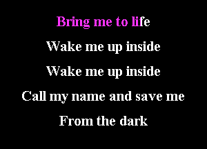 Bring me to life
Wake me up inside
Wake me up inside

Call my name and save me

From the dark I