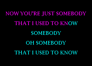 NOW YOU'RE JUST SOMEBODY
THAT I USED TO KNOW
SOMEBODY
OH SOMEBODY
THAT I USED TO KNOW