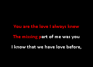 You are the love I always knew

The missing part of me was you

lknow that we have love before,