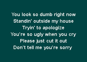 You look so dumb right now
Standin' outside my house
Tryin' to apologize

Yowre so ugly when you cry
Please just cut it out
DonT tell me yowre sorry