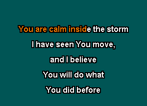 You are calm inside the storm

I have seen You move,

and I believe
You will do what
You did before