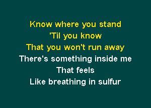 Know where you stand
'Til you know
That you won't run away

There's something inside me
That feels
Like breathing in sulfur