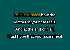 But I still recall how the

leather in your car feels

And at the end of it all,

ljust hope that your scars heal