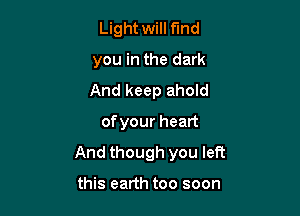 Light will find
you in the dark
And keep ahold

ofyour heart

And though you left

this earth too soon