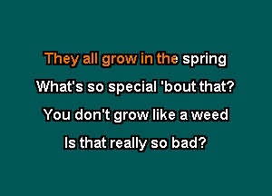 They all grow in the spring
What's so special 'bout that?

You don't grow like a weed

Is that really so bad?