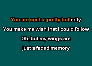 You are such a pretty butterfly

You make me wish that I could follow

Oh, but my wings are

just a faded memory
