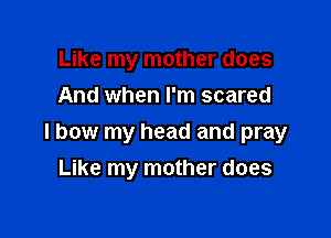 Like my mother does
And when I'm scared

I bow my head and pray

Like my mother does